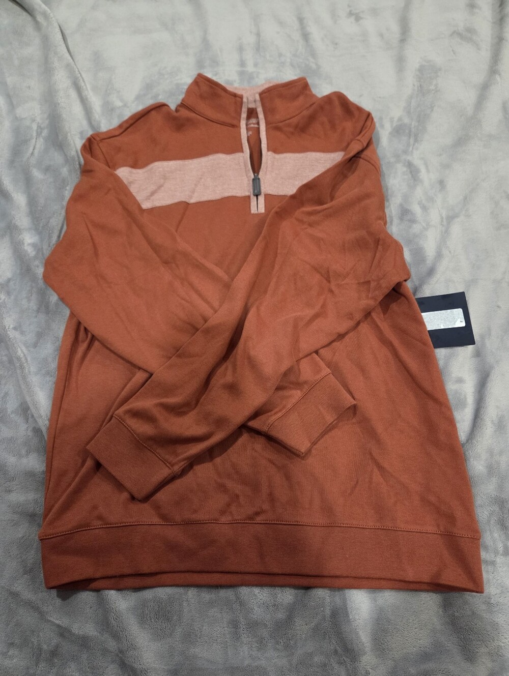 Roundtree & Yorke Rust Zip-Up Sweater with Chest Stripe